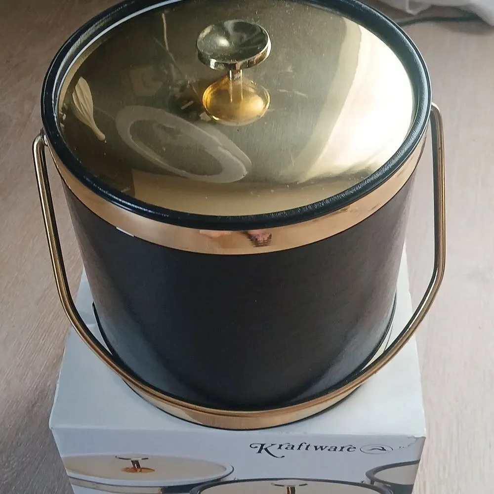 Kraftware Ice Bucket with Lid 3 Quart Vinyl Leather USA Entertaining Bar New Box